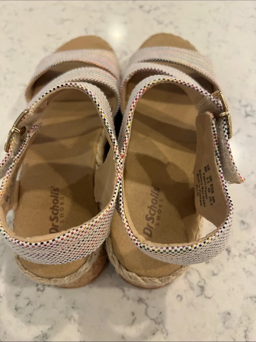 New Dr. Scholl's Multicolor Sparkle Wedge Sandals with Tan Footbed
